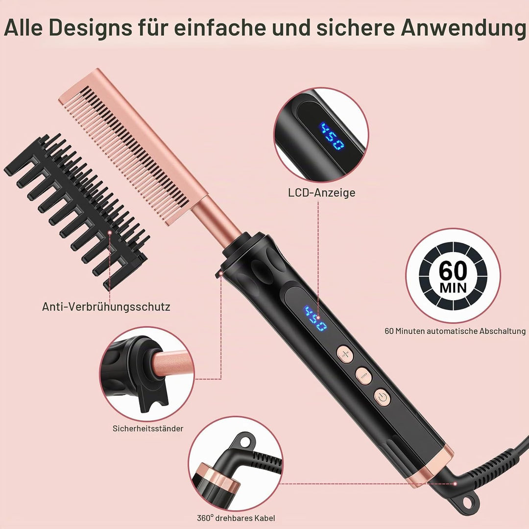 Hot Comb Heisser Kamm mit Quarz-Keramik-Beschichtung, Elektrischer Haarglätter für Afro-Haar &amp; Natur