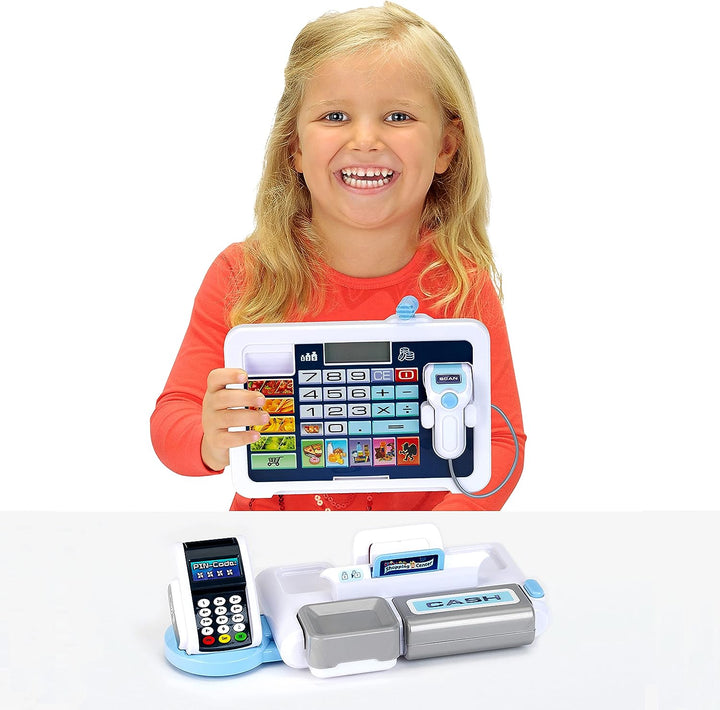 Theo Klein 9324 Tablet-Kassenstation I Spielkasse mit Sound und abnehmbarem Tablet, POS-Terminal mit