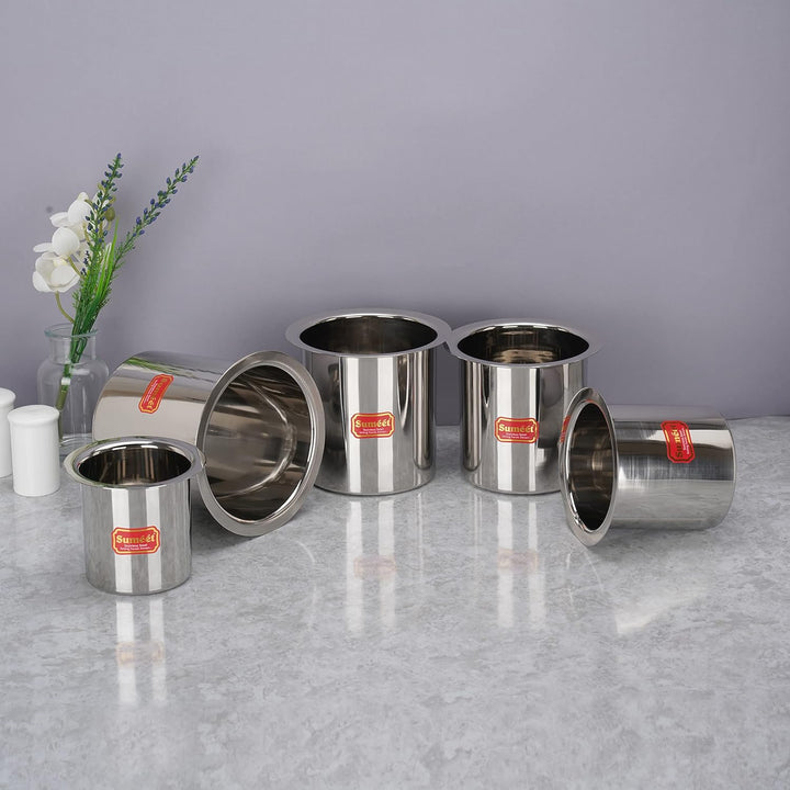 Sumeet Edelstahl Ganj/Milchkessel/Milchtopf/langes Tapeli-Set von 5 Stück (1150 ml, 1450 ml, 1800 ml