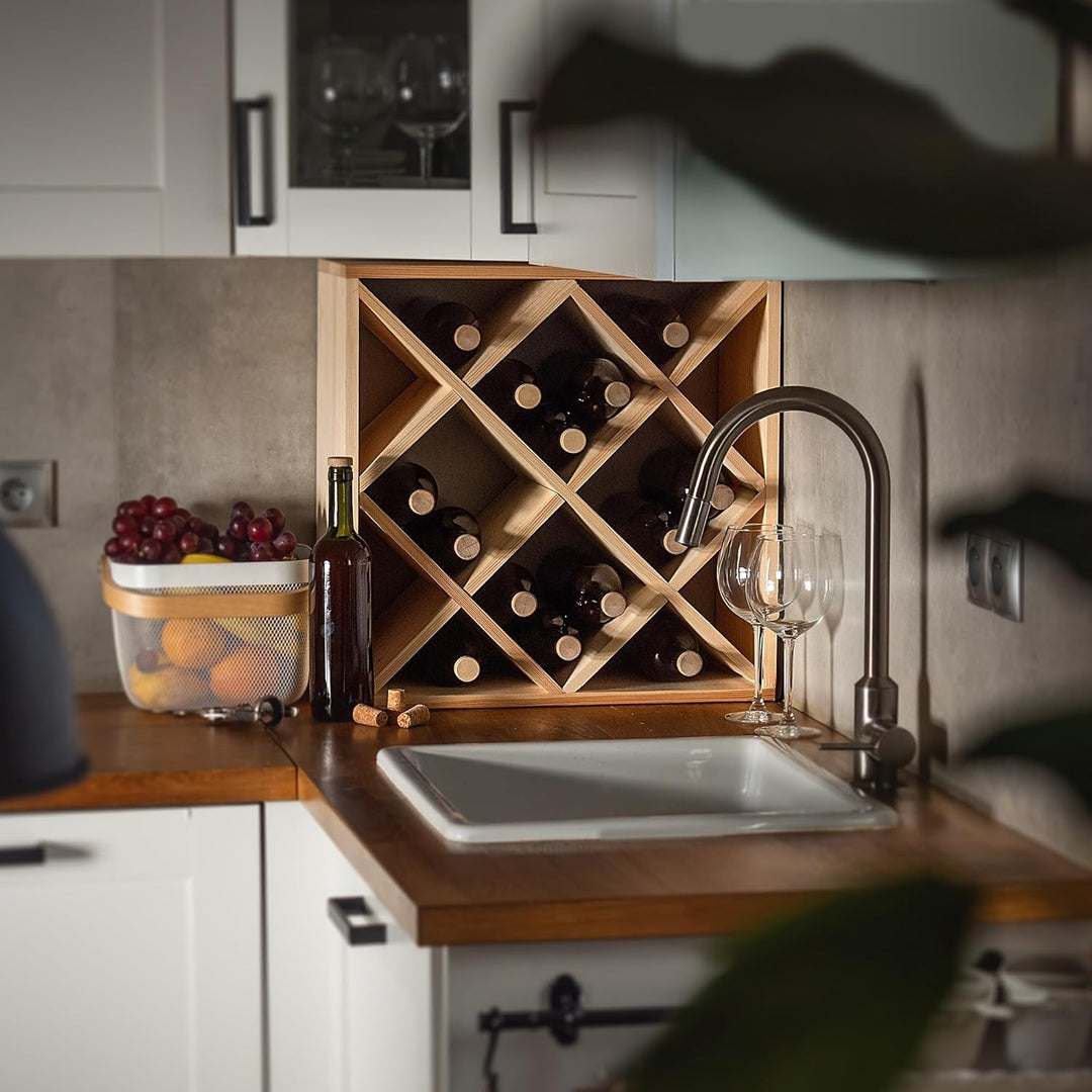 KADAX Weinregal aus Holz, 52 x 25.5 x 52 cm, Grosses Flaschenregal für viele Weinflaschen, rustikale