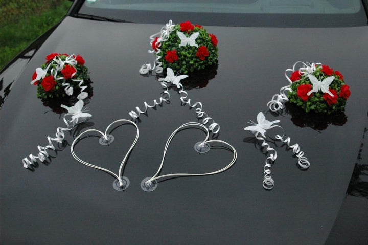 BUCHSBAUM Auto Schmuck Braut Paar Rose Deko Dekoration Autoschmuck Hochzeit Car Auto Wedding Deko Ra