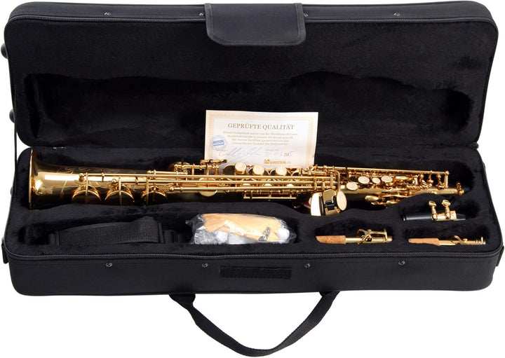 Classic Cantabile Winds SS-450 Bb Sopransaxophon (Messing, klarlackiert, Hoch-Fis-Klappen, ergonomis