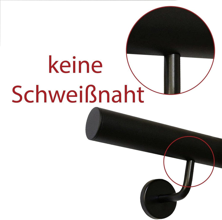 TIBU Handlauf Schwarz pulverbeschichtet V2A Edelstahl Geländer innen aussen wetterfest beständig 150