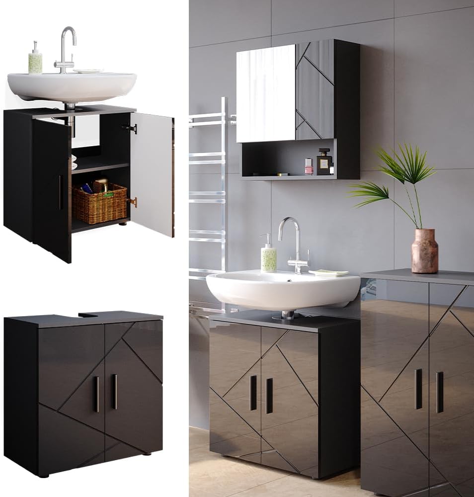 Vicco Waschbeckenunterschrank Anthrazit Hochglanz Irma 60x59x30 cm - Unterschrank für das Badezimmer