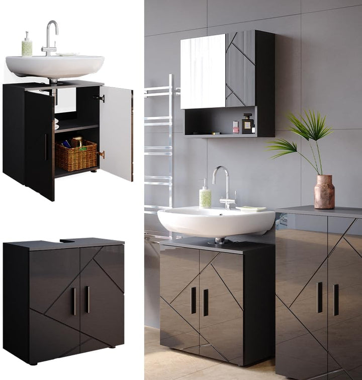 Vicco Waschbeckenunterschrank Anthrazit Hochglanz Irma 60x59x30 cm - Unterschrank für das Badezimmer