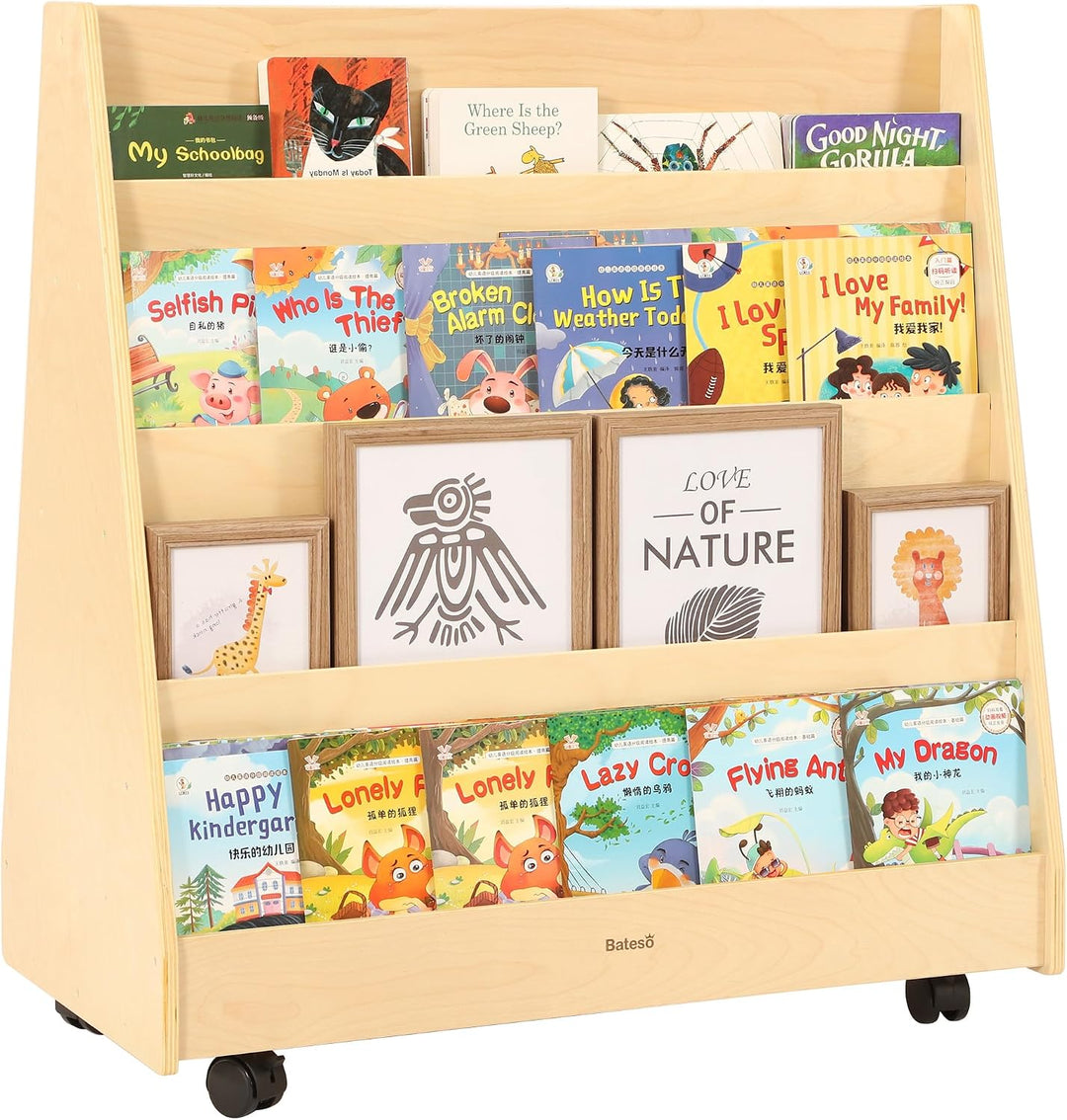 Bateso Kinderbücherregal für Kleinkinder und Babys, doppelseitiges Montessori-Bücherregal aus Holz f