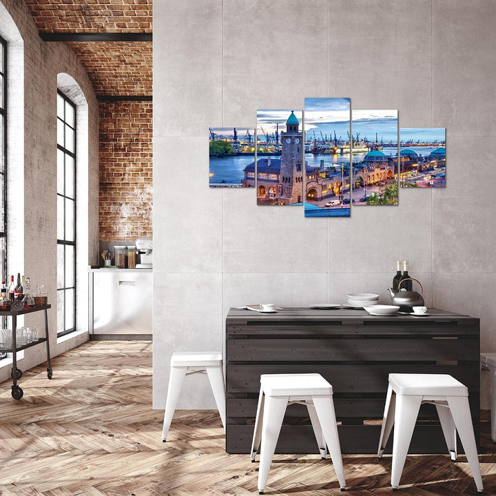 Runa Art Bild Wohnzimmer Schlafzimmer Hamburg 5 Teilig Stadt Hafen Blau Wandbilder auf Vlies Leinwan