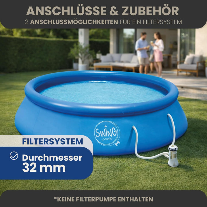 HAF® Swing Quick Up Pool in grau mit den Massen 366 x 91 cm | ca. 6.700 Liter Wasserkapazität | Selb