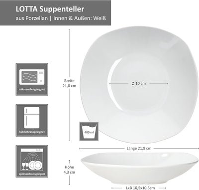 MamboCat Lotta 6er Set Suppenteller I 400ml I weisse tiefe Porzellan-Teller für 6 Personen I Schale