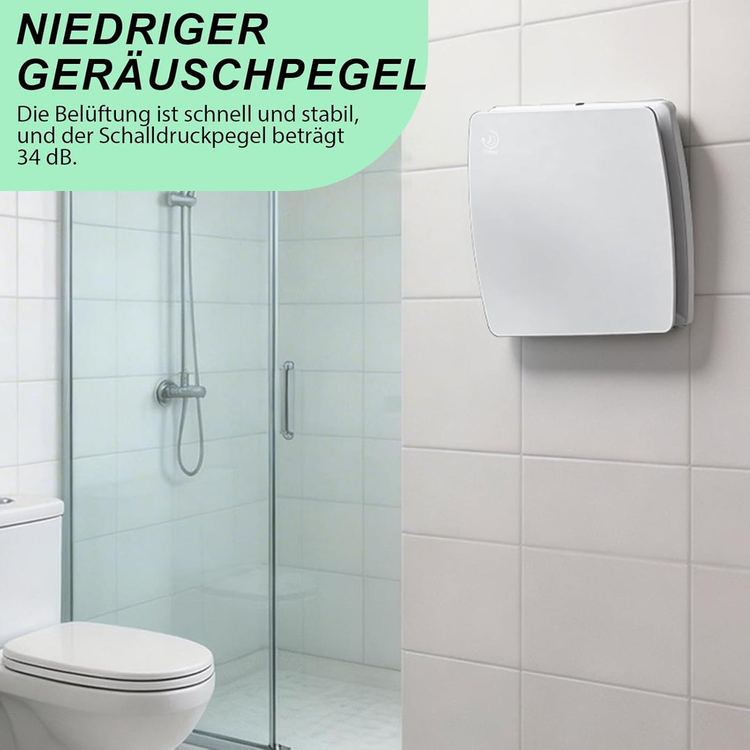 Leiser Badlüfter 100mm, Mit Nachlauf, Abluftventilator Wandventilator mit Rücklaufklappe, Lüfter f.