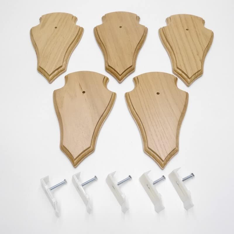 EUROHUNT 5 Stück REH Trophäenschilder Spitz gross in Eiche hell AF 21 cm x 13 cm mit 5 Stück Kunstst