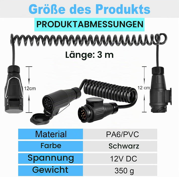 13 polig auf 13 polig Anhängerkabel, 13 polig Verlängerungskabel 3 Meter, 13 polig auf 13 polig Adap