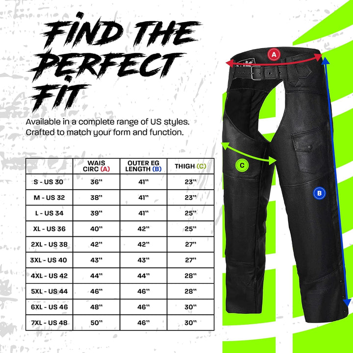HWK Motorrad-Lederchaps für Damen und Herren, schwarze Motorradchaps für Strassenausschlagschutz und