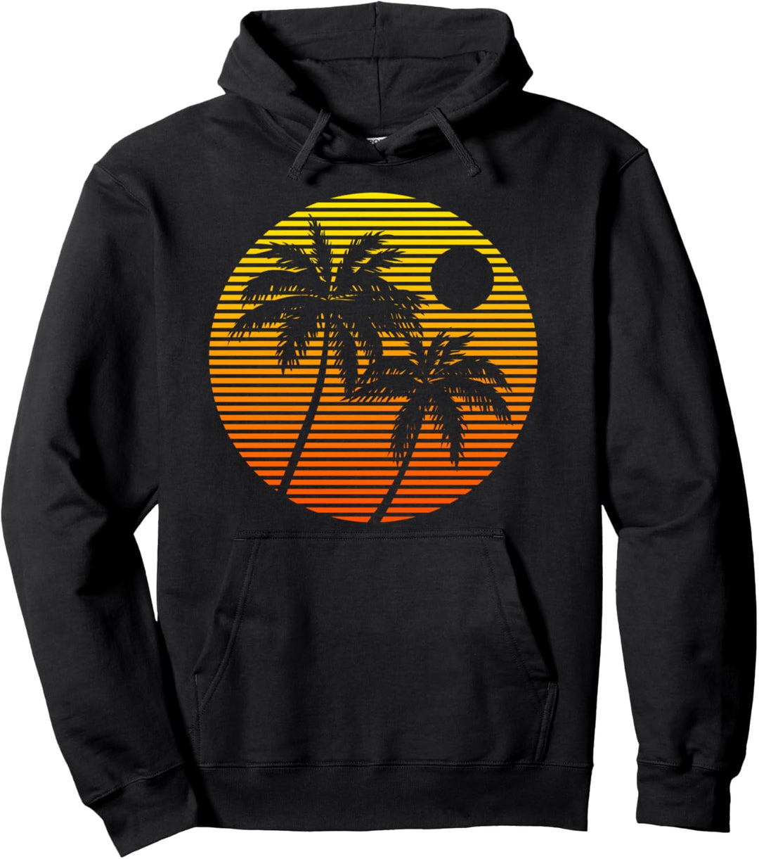 Trendy Yellow Gradient Shutter Palm Trees Pullover Hoodie