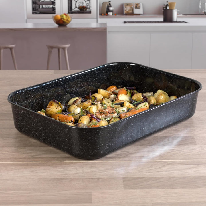 Russell Hobbs CW11431 42cm Glaskörpe Emaille tiefer Bräter, Spülmaschinenfest Ofenbackform, Kohlenst