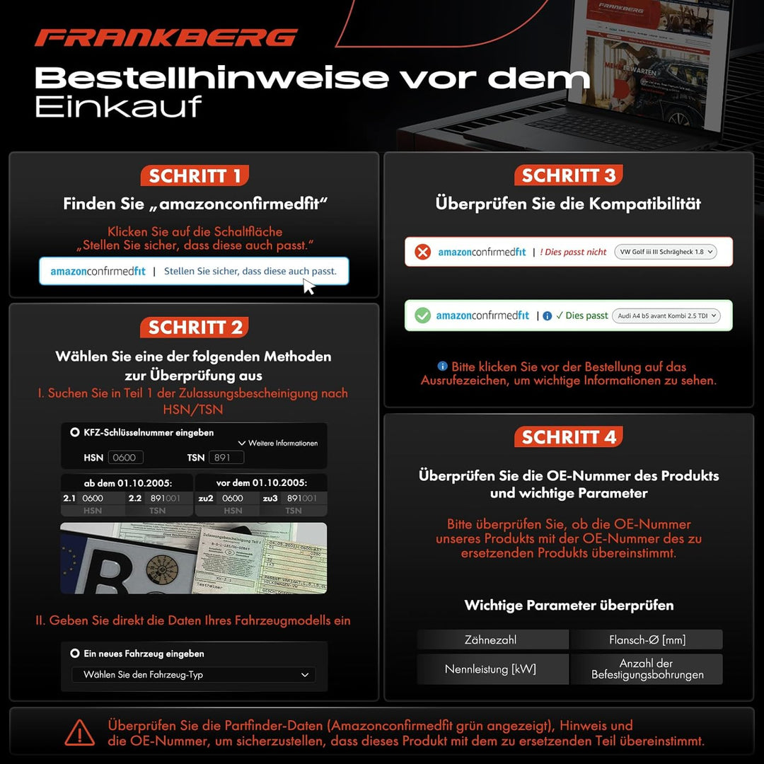 Frankberg 1x Anlasser Motor Anlasser 1,7 KW Kompatibel mit Golf VI Variant AJ5 2.0L 2009-2013 Oct.av