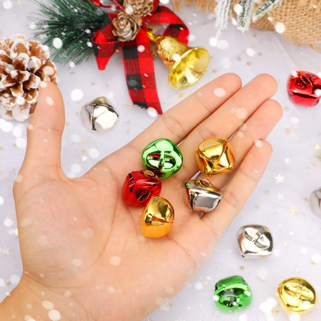 Augshy Weihnachten Glöckchen, 120 Stück Bunte Glöckchen zum Basteln 4 Farben Jingle Bells 25mm Klein