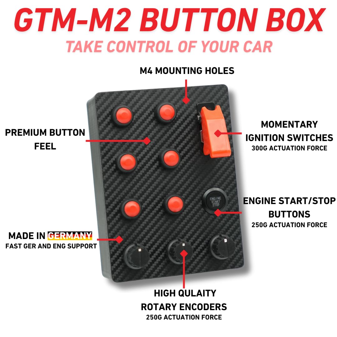 GTM-M2 SimRacing Button Box mit 17 Funktionen – PC-Seitenkonsole für Simracer | LED-Engine-Start & Z