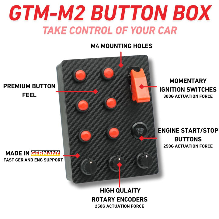 GTM-M2 SimRacing Button Box mit 17 Funktionen – PC-Seitenkonsole für Simracer | LED-Engine-Start & Z