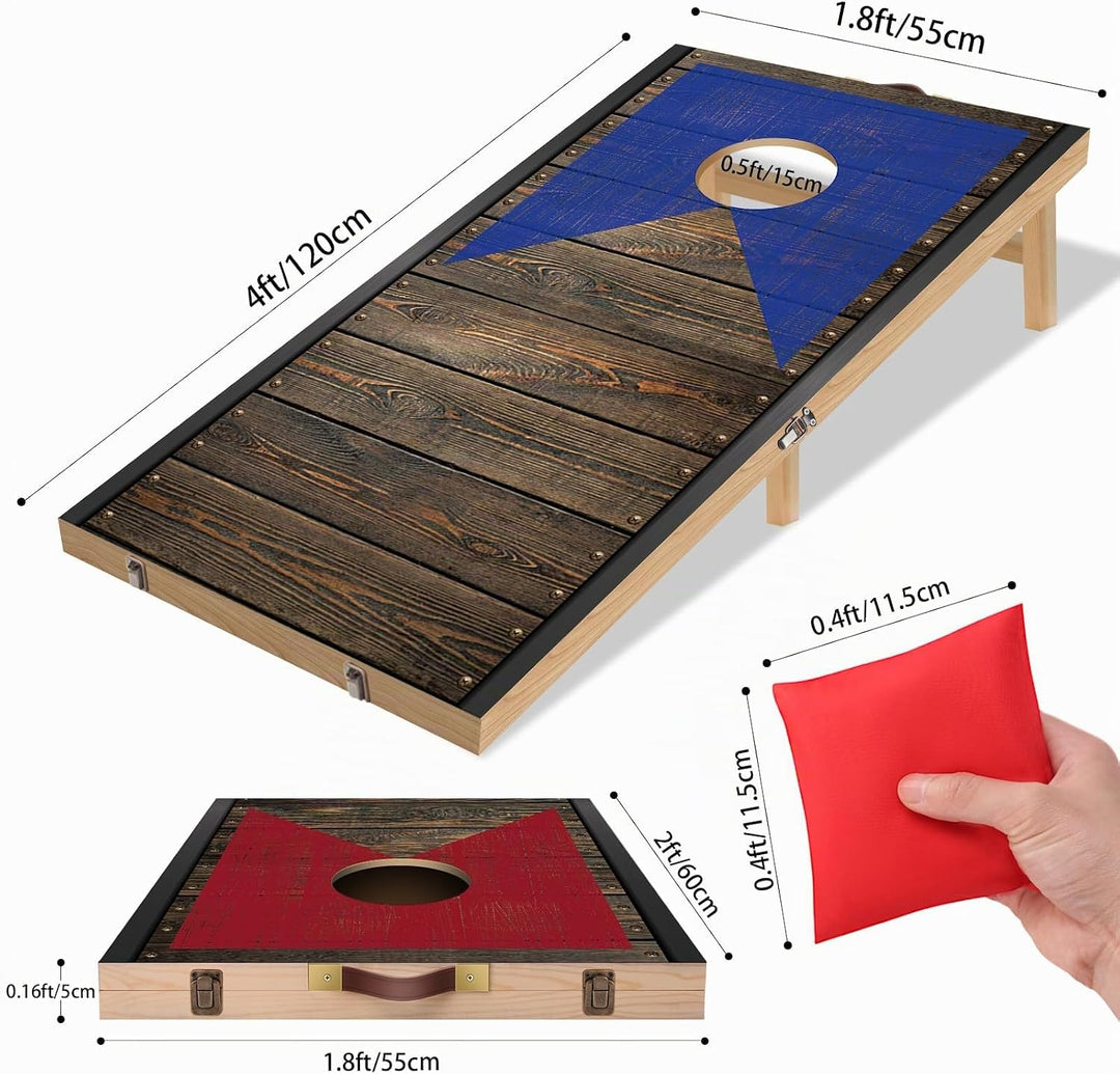 NZQXJXZ Cornhole Spiel Set aus Massivholz – 120 x 55 cm Faltbare Cornhole Bretter mit 8 Sitzsäcken u