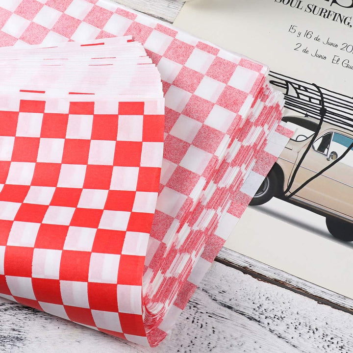 OUNONA 100?Sheets Checkered Deli Basket Liner Geschenkpapierbogen Lebensmittel. unempfindlich Fett B