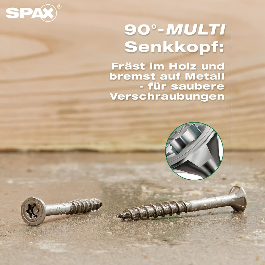 SPAX Universalschraube, 5 x 60 mm, 90 Stück, Teilgewinde, Senkkopf, T-STAR plus T20, 4CUT, Edelstahl