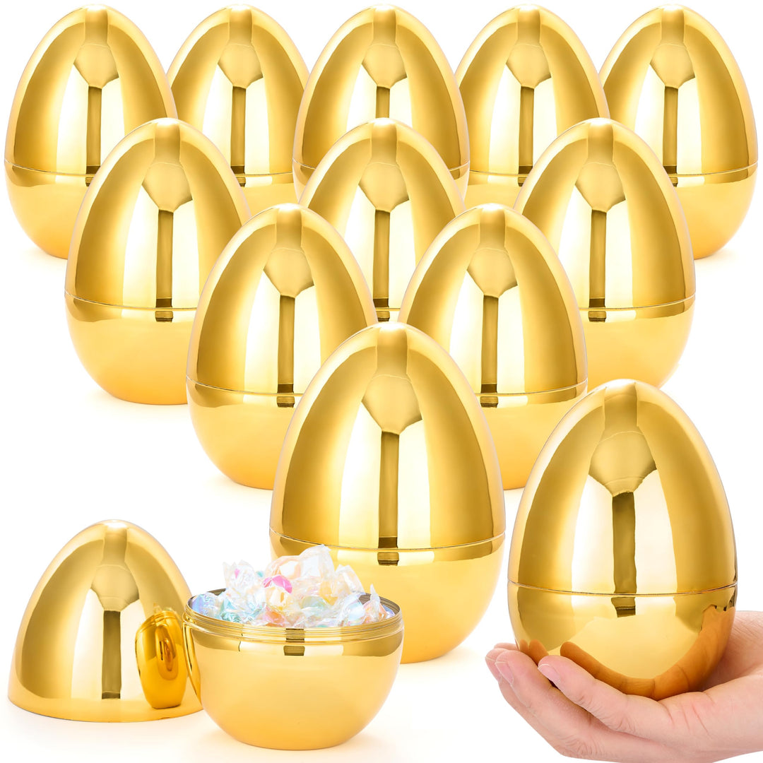 JOYIN 12 Stück riesige goldene Eier 15,2cm grosse metallische Plastik-Ostereier befüllbare Leere Übe