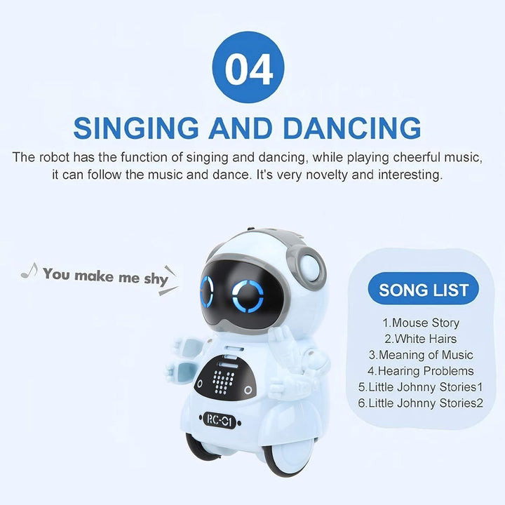 Bewinner Mini-Roboter-Spielzeug, Tasche, Sprechend, Tanzend, Singend, LED-Leuchten, Roboterspielzeug
