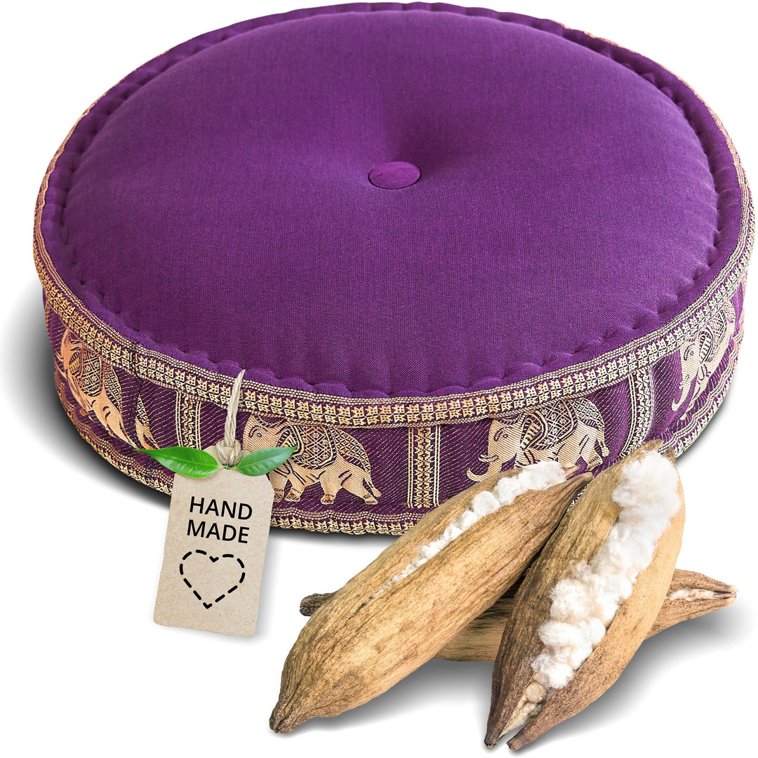 livasia Meditationskissen mit Thaiseide - Ø 45x15cm - Yogakissen mit Kapok, Pouf, Bodenkissen für Yo