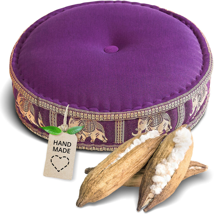 livasia Meditationskissen mit Thaiseide - Ø 45x15cm - Yogakissen mit Kapok, Pouf, Bodenkissen für Yo
