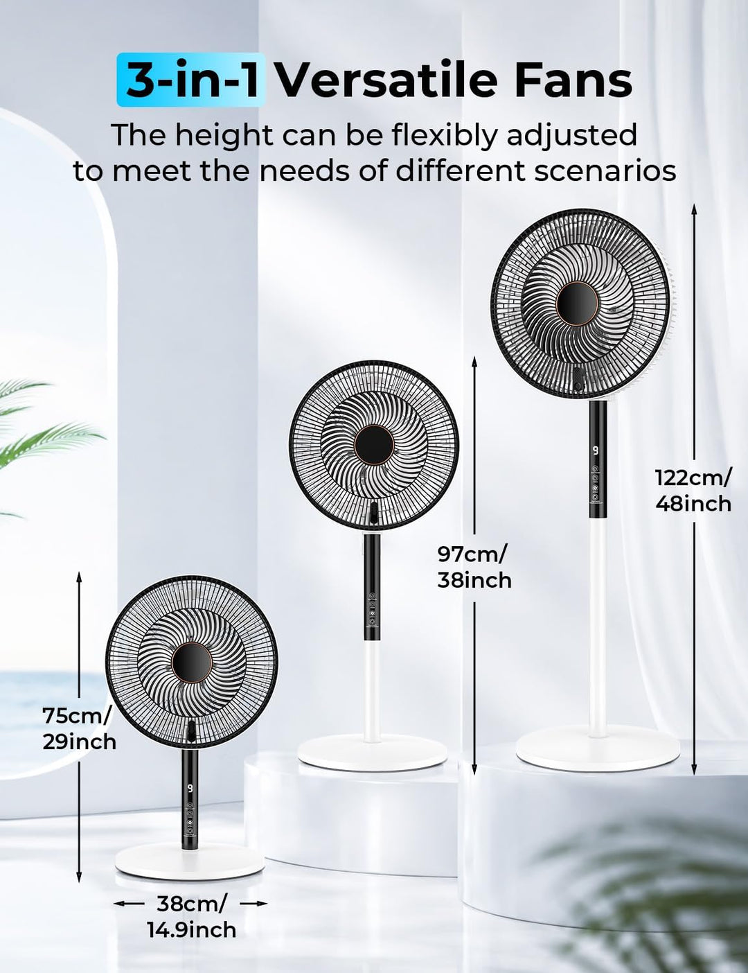 Rintea Standventilator 40 cm mit Fernbedienung, 9 Geschwindigkeiten, 4 Modi, 9H Timer, 90° Oszillati