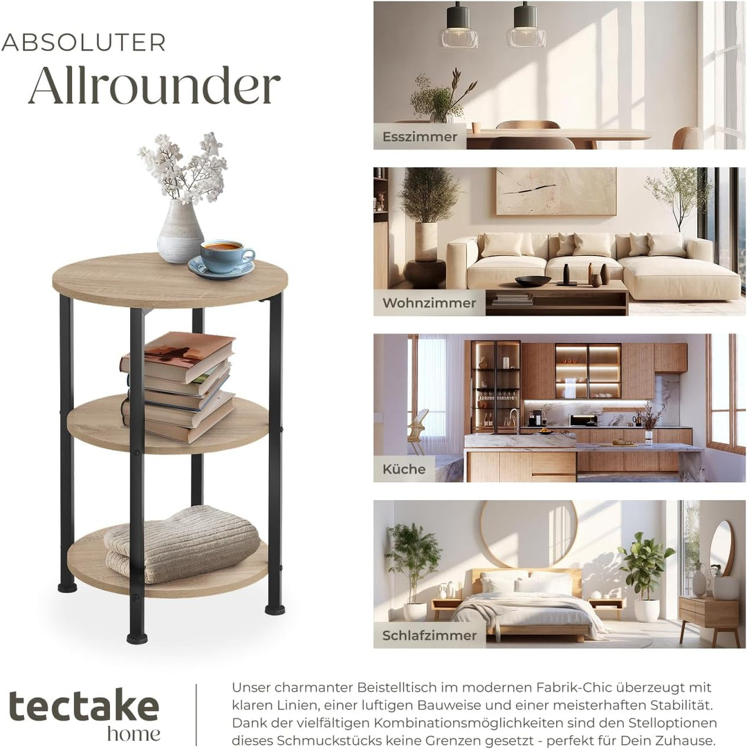 TecTake Beistelltisch rund aus Holz und Metall, Industrie-Design, Couchtisch mit 3 Ebenen, für Wohnz