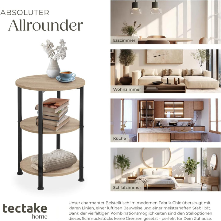 TecTake Beistelltisch rund aus Holz und Metall, Industrie-Design, Couchtisch mit 3 Ebenen, für Wohnz
