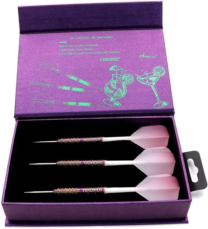 CUESOUL Steel Tip 90% Tungsten Dart Set mit Ölfarbe Finish und ROST Flights 21g ROSA DAMEN-COCKTAIL,
