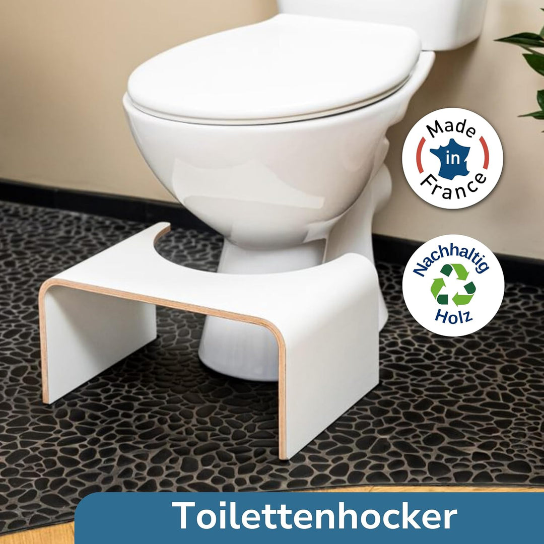 WELL CARE Physiologischer Toilettenhocker Holz weiss - klohocker WC - Made in France - Ermöglicht ho