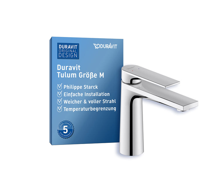 Duravit Tulum Waschtischarmatur, Grösse M (Auslauf Höhe 122 mm), Wasserhahn Bad, Waschbecken Armatur