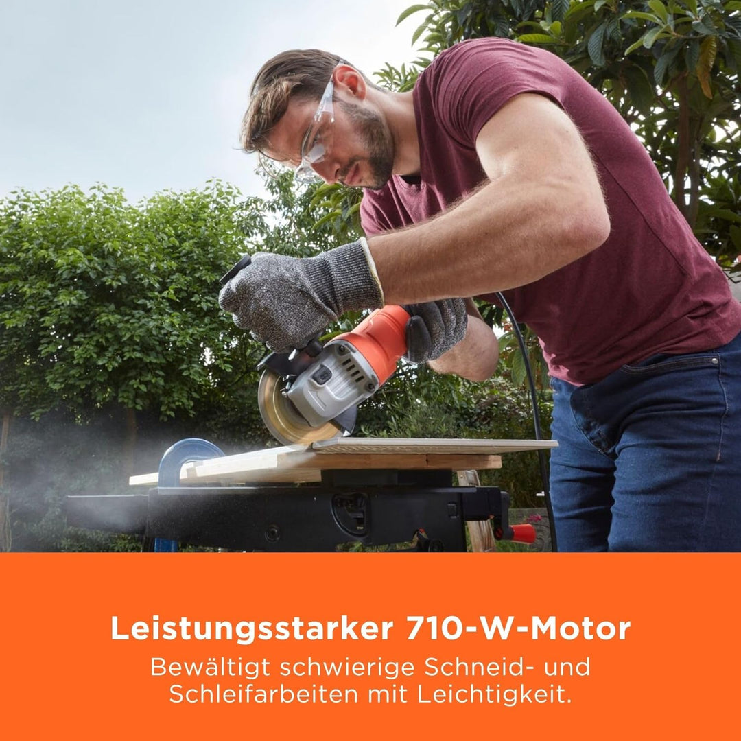 Black+Decker Winkelschleifer (710 W, 115 mm Scheibendurchmesser, Nullspannungsschalter, Sanftanlauf,