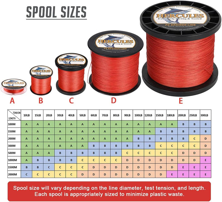 HERCULES Super Cast 100m - 2000m Yards Geflochtene Angelschnur 10lb - 300lb Test für Salzwasser Süss