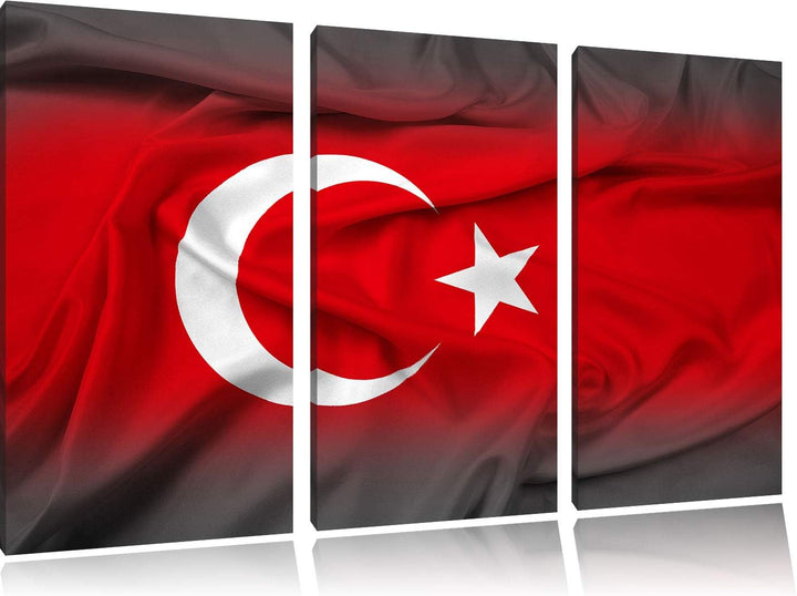 Pixxprint Flagge der Türkei als Leinwandbild | Grösse: 3 Teilig (120x80) | Wandbild| Kunstdruck | fe