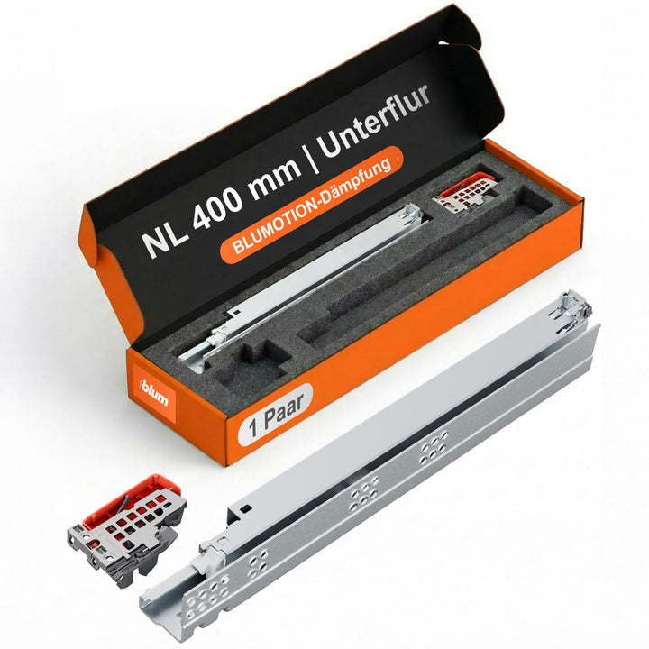 BLUM Tandem Schubladen-Auszug 400mm Vollauszug mit Blumtion (=Softclose); 1 Paar inkl. Kupplung 400