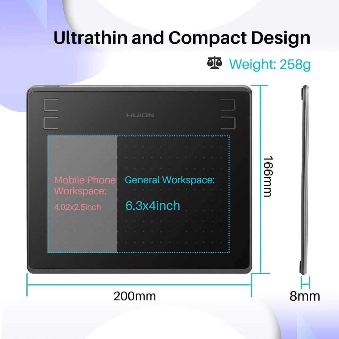 HUION HS64 Graphic Tablet 5080 lpi 160 x 102 mm USB Black