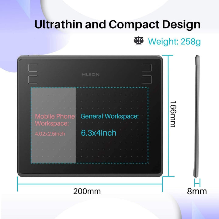 HUION HS64 Graphic Tablet 5080 lpi 160 x 102 mm USB Black