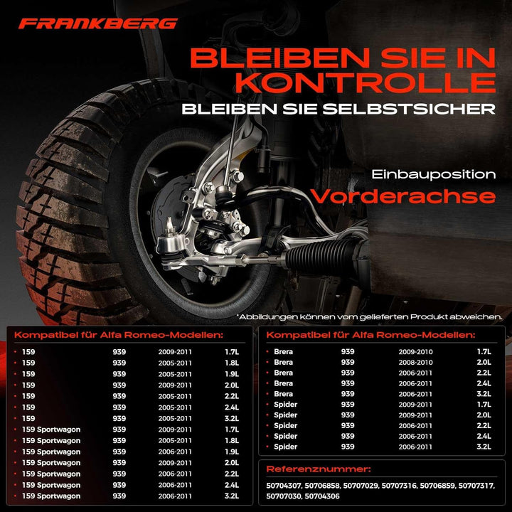 Frankberg 2x Querlenker Radaufhängung Vorne Unten Kompatibel mit 159 Brera Spider 939 1.8L-3.2L 2005