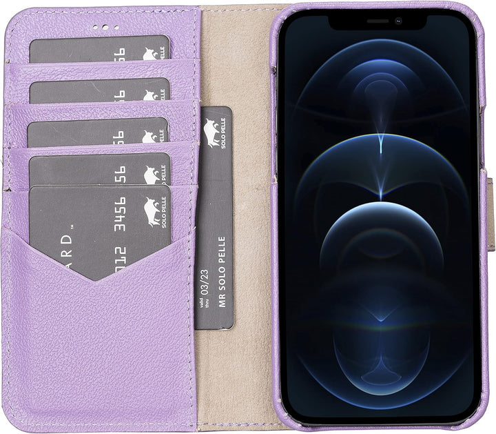 Solo Pelle Lederhülle kompatibel für iPhone 12/12 Pro in 6.1 Zoll abnehmbare Hülle (2in1) inkl. Kart
