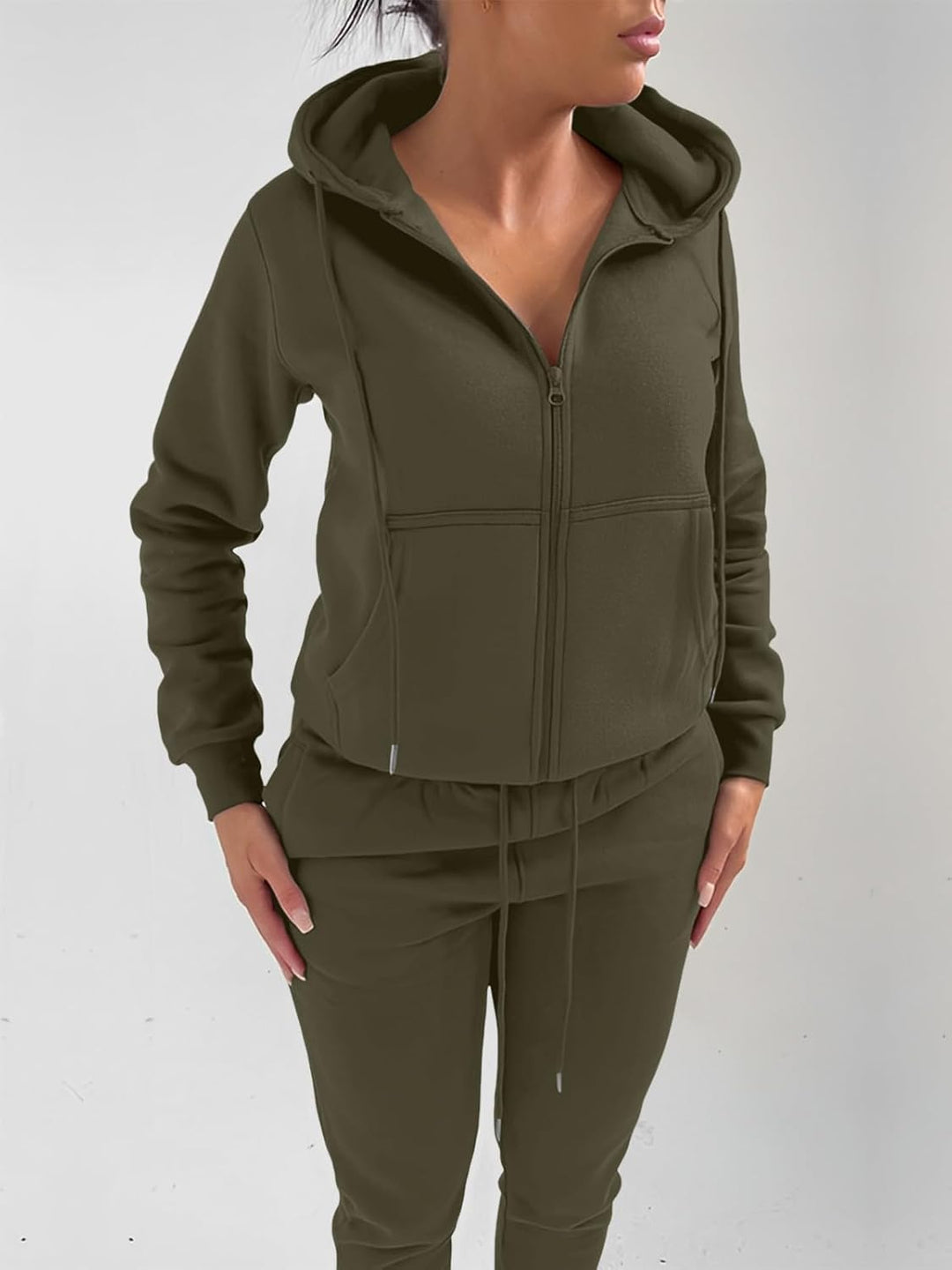REORIA Damen Trainingsanzüge Warm Baumwolle Hausanzug Dicker Jogginganzug Set Langarmes Activewear W