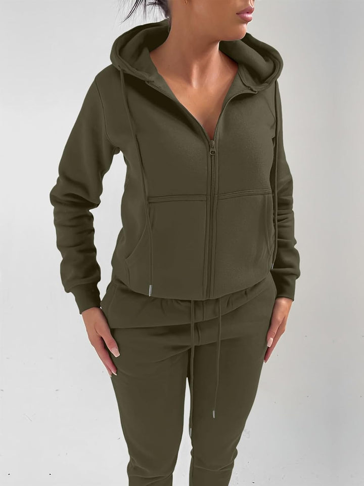 REORIA Damen Trainingsanzüge Warm Baumwolle Hausanzug Dicker Jogginganzug Set Langarmes Activewear W