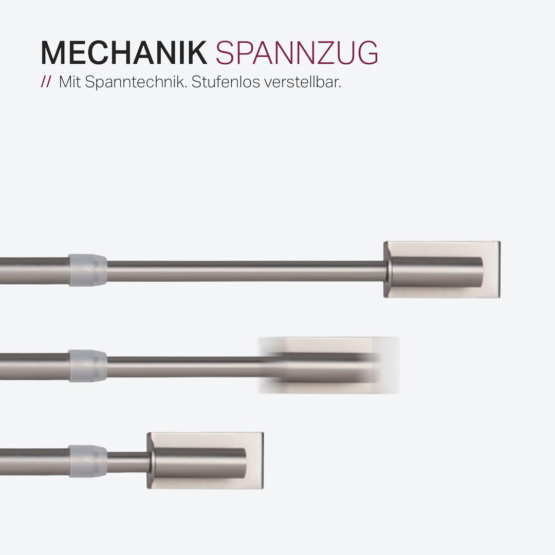 Bestlivings Spannvitrage, Gardinenstange - Metall - (40-60 cm - Silber) zum Spannen, Klemmstange Aus