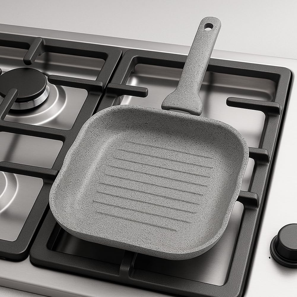 BAKAJI Set Pfanne 32 cm und Grillpfanne 24 x 24 cm, Antihaftbeschichtung in Steinoptik, PFOA-frei, w