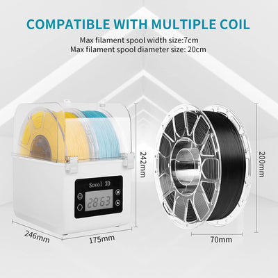 Filament Trockner, Sovol 3D Upgraded Trockenbox Heizung Dryer Box Aufbewahrungsbox 2KG Halter für PL