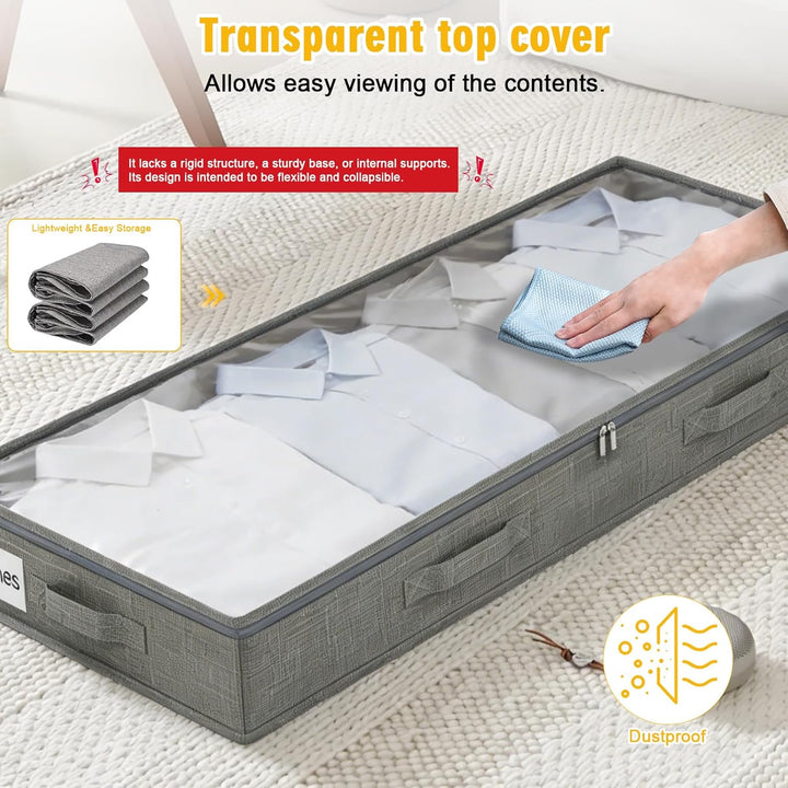 2 Stück Unterbett Aufbewahrungsbox,50L Unterbettkommode,10 cm hoch grosse Box mit Reissverschluss fa